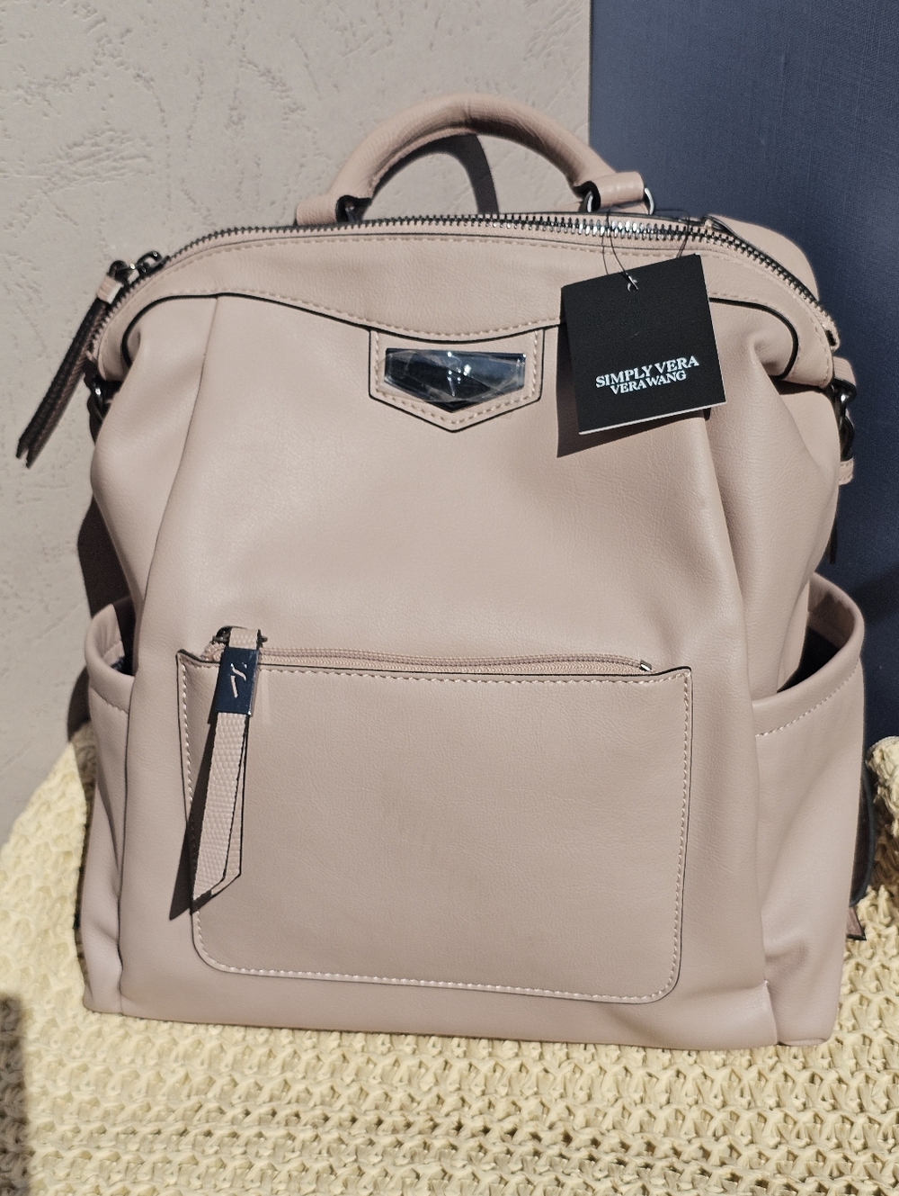 Simply Vera Vera Wang Prairie Pink Faux Leather Convertible Backpack Purse NWT